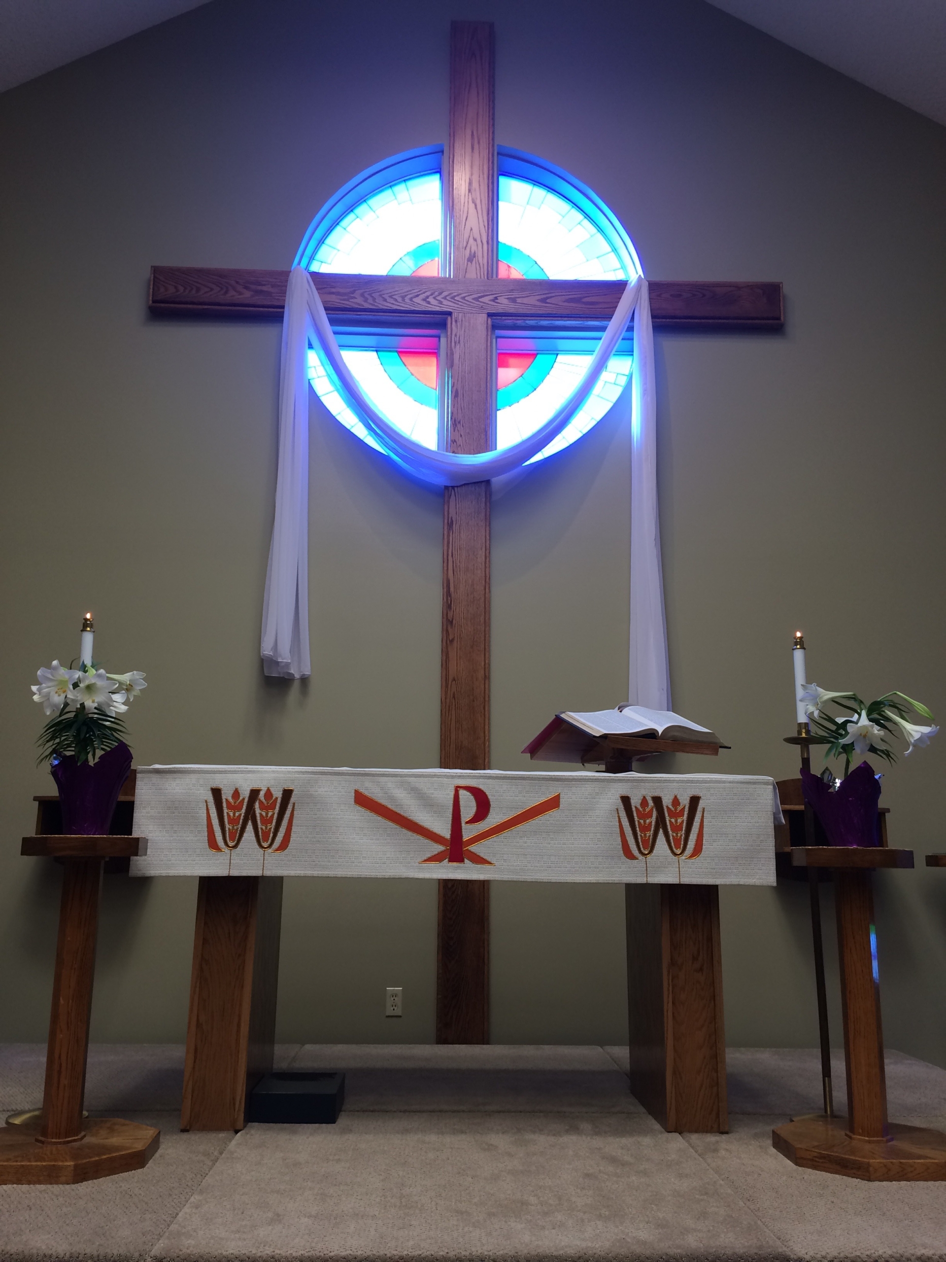 altar decorated for Easter